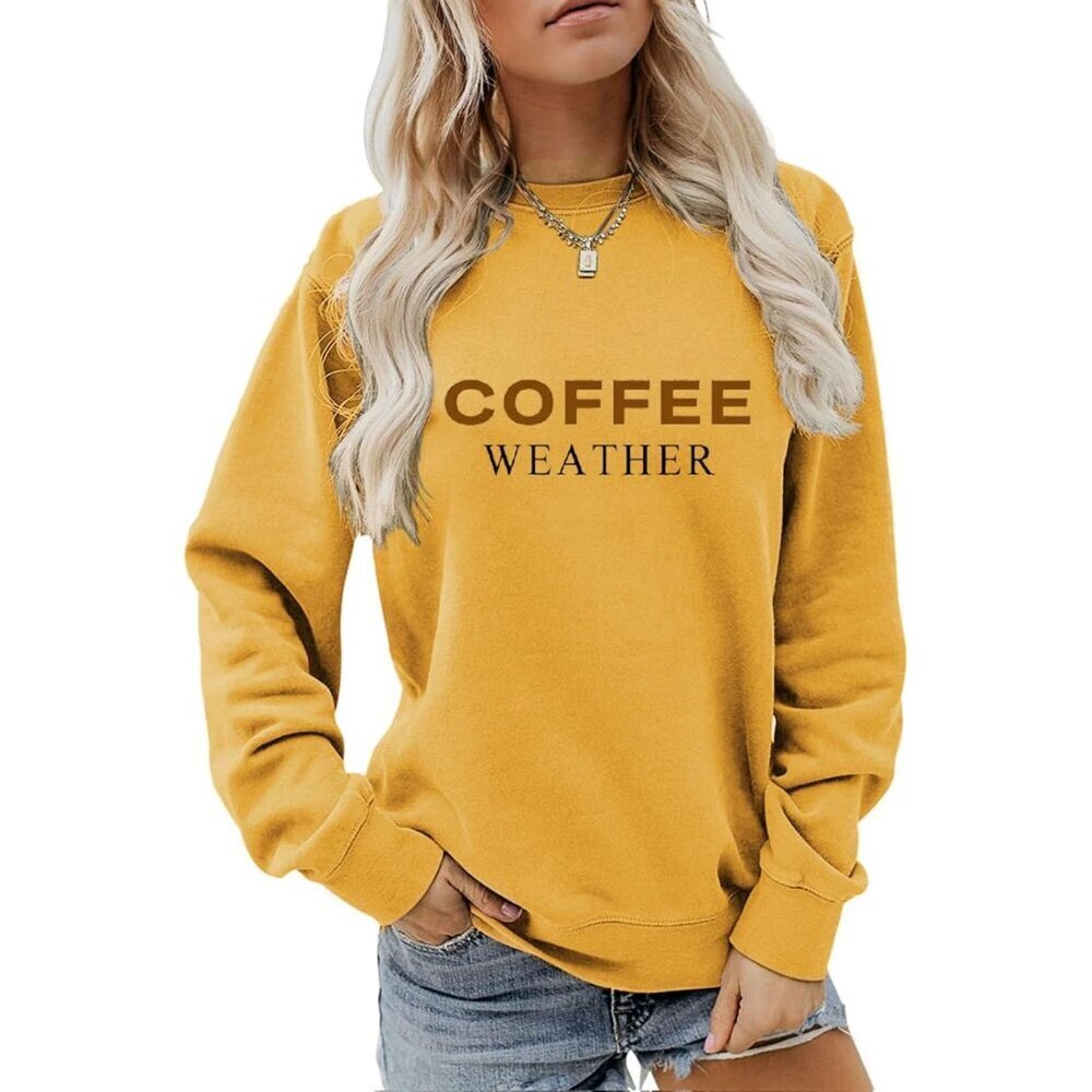 Women’s Coffee Weather Sweatshirt Cotton Blend Fall Long Sleeve Cozy Casual